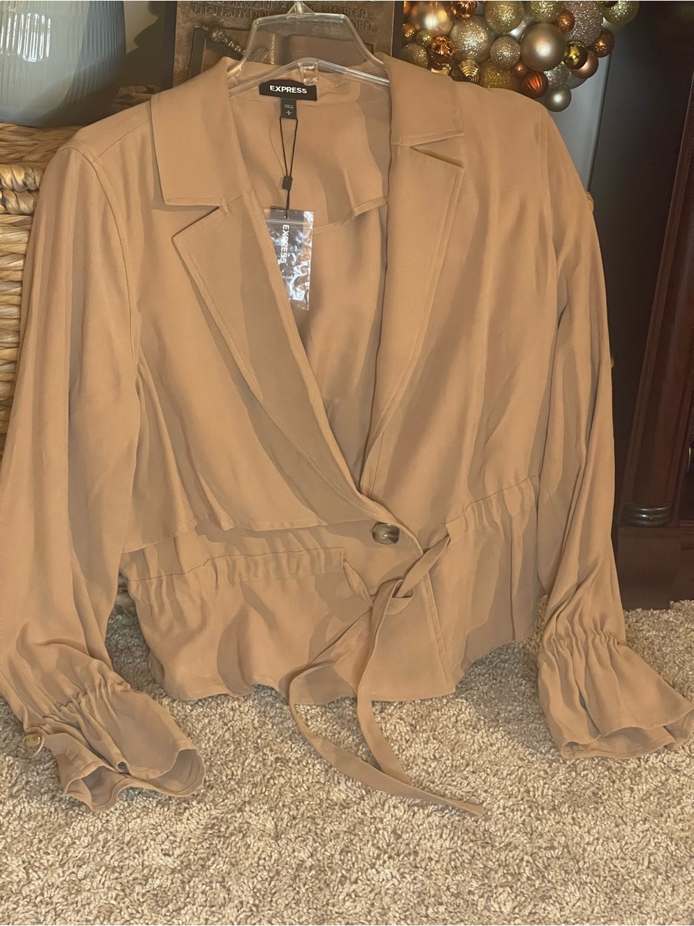 Express Women's Tan Jacket with Tie and Button